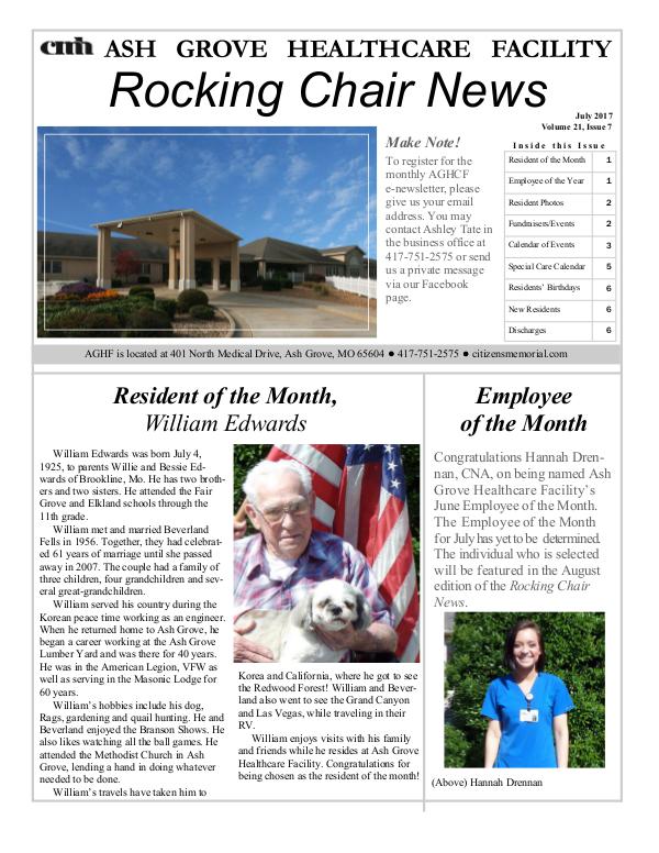 Ash Grove Healthcare Facility's Rocking Chair News July 2017