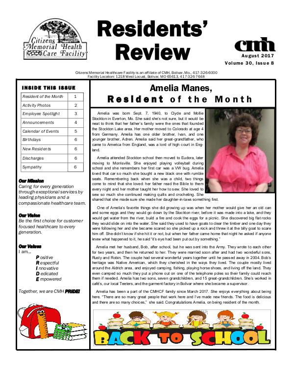 CMHCF Residents' Review August 2017
