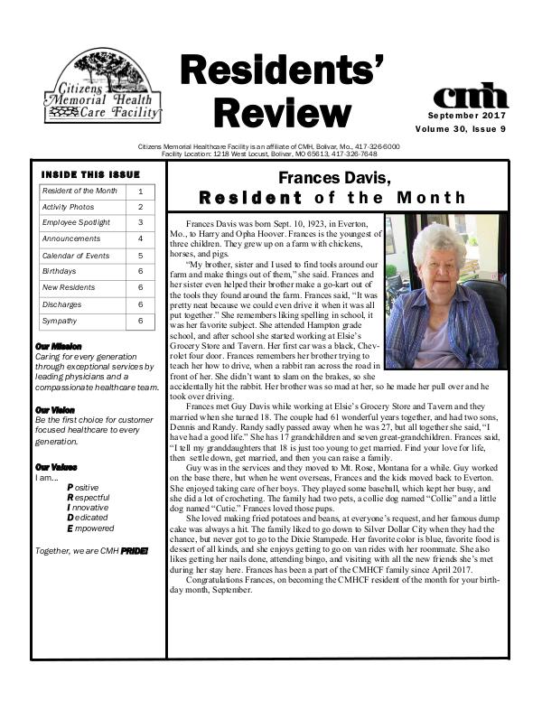 CMHCF Residents' Review September 2017