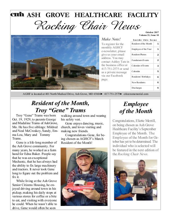 Ash Grove Healthcare Facility's Rocking Chair News October 2017