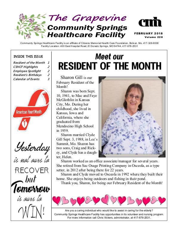 Community Springs Healthcare Facility's The Grapevine February 2018