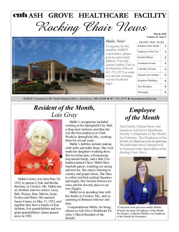 Ash Grove Healthcare Facility's Rocking Chair News March 2018