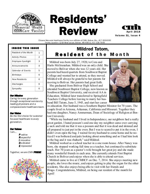 CMHCF Residents' Review April 2018