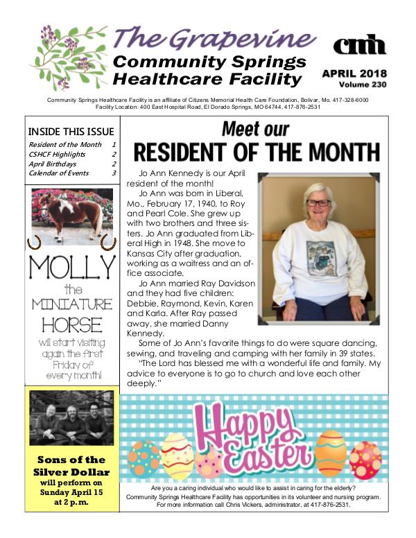 Community Springs Healthcare Facility's The Grapevine April 2018