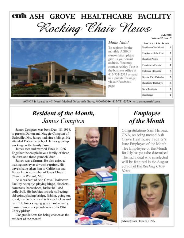 Ash Grove Healthcare Facility's Rocking Chair News July 2018