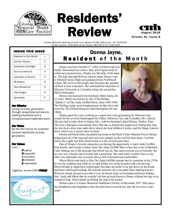 CMHCF Residents' Review August 2018