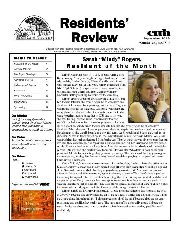 CMHCF Residents' Review September 2018