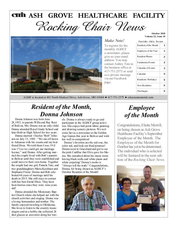 Ash Grove Healthcare Facility's Rocking Chair News October 2018