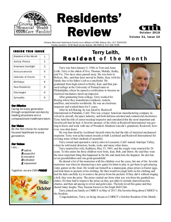CMHCF Residents' Review October 2018