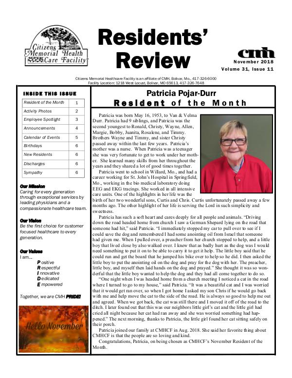 CMHCF Residents' Review November 2018