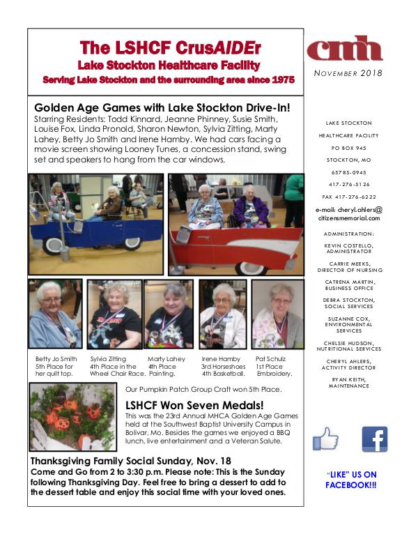 Lake Stockton Healthcare Facility eNewsletter November 2018