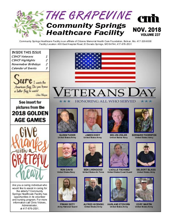 Community Springs Healthcare Facility's The Grapevine November 2018
