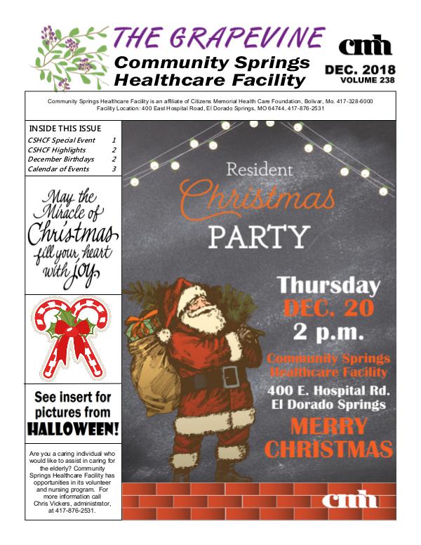 Community Springs Healthcare Facility's The Grapevine December 2018