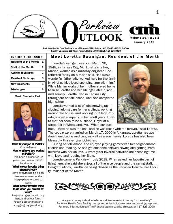 Parkview Healthcare Facility's Parkview Outlook January 2019