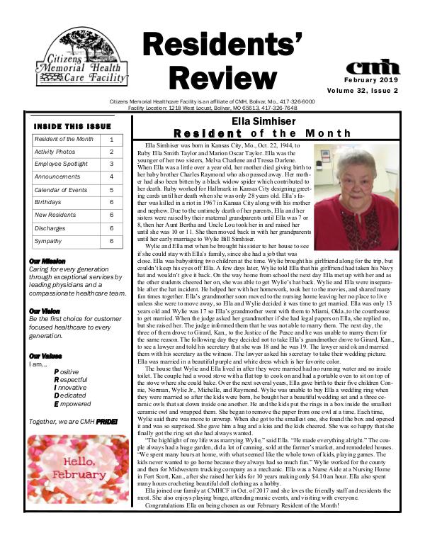 CMHCF Residents' Review February 2019