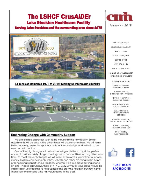 Lake Stockton Healthcare Facility eNewsletter February 2019