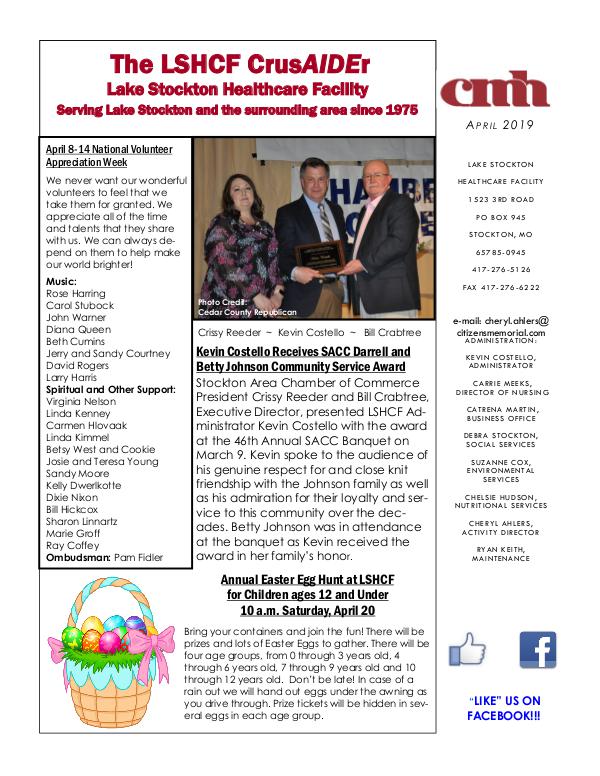 Lake Stockton Healthcare Facility eNewsletter April 2019