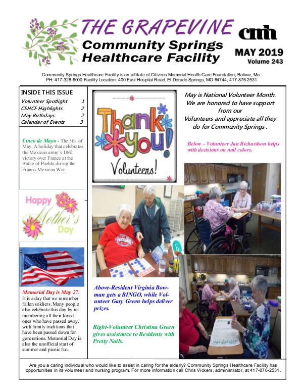 Community Springs Healthcare Facility's The Grapevine May 2019