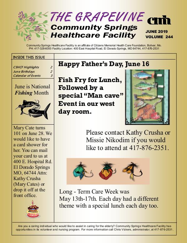 Community Springs Healthcare Facility's The Grapevine June 2019