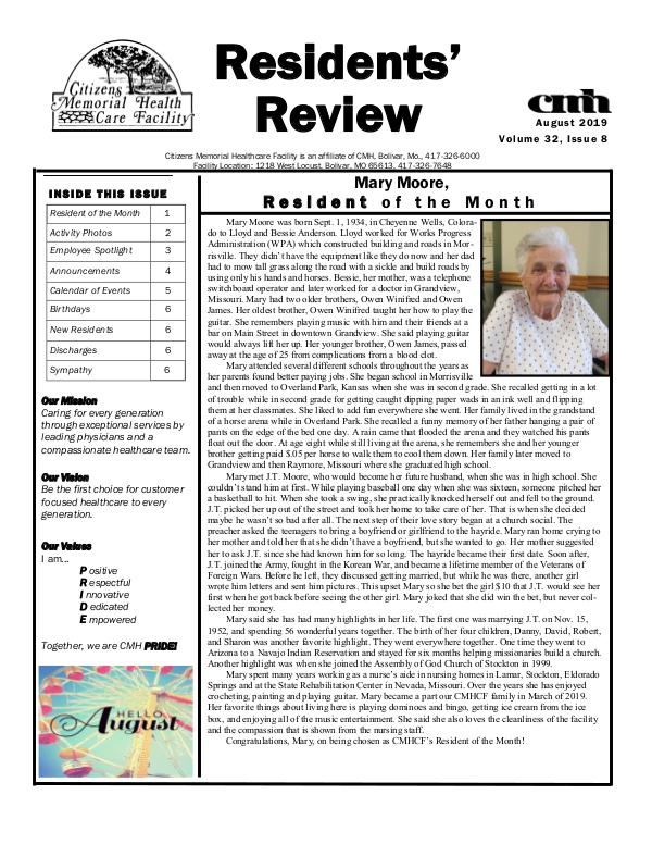 CMHCF Residents' Review August 2019