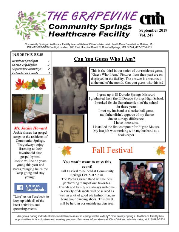 Community Springs Healthcare Facility's The Grapevine September 2019