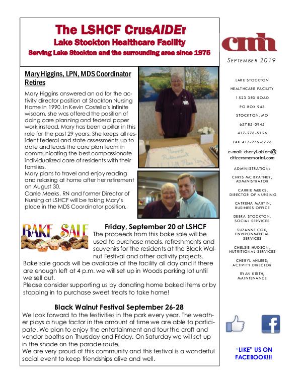 Lake Stockton Healthcare Facility eNewsletter September 2019