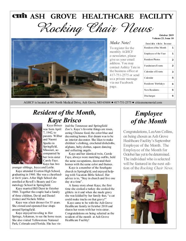 Ash Grove Healthcare Facility's Rocking Chair News October 2019