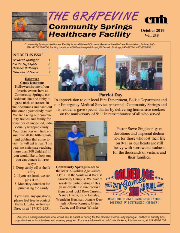 Community Springs Healthcare Facility's The Grapevine October 2019