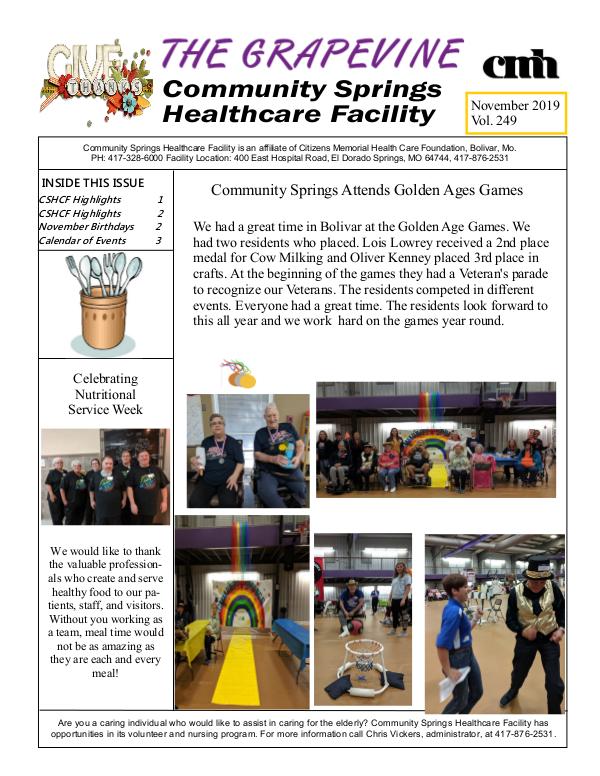 Community Springs Healthcare Facility's The Grapevine November 2019