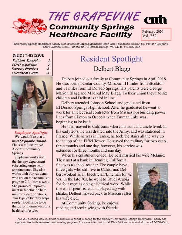 Community Springs Healthcare Facility's The Grapevine February 2020