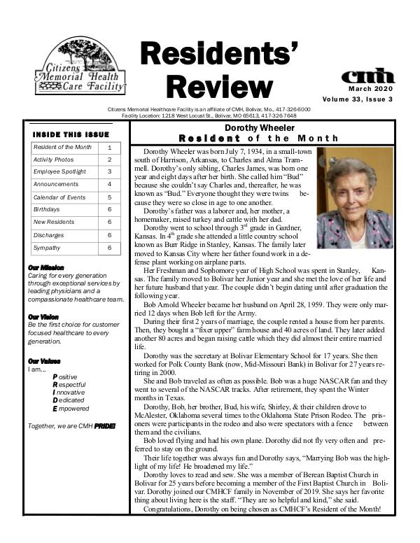 CMHCF Residents' Review March 2020
