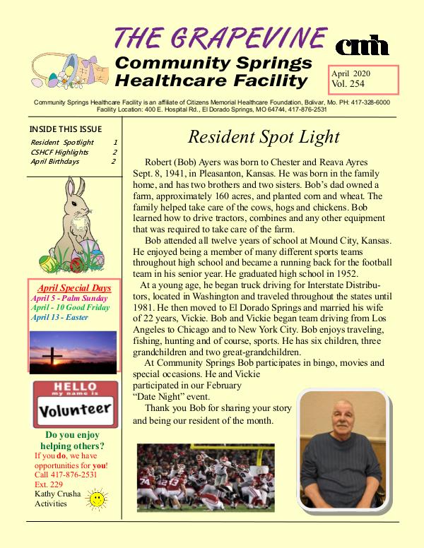 Community Springs Healthcare Facility's The Grapevine April 2020