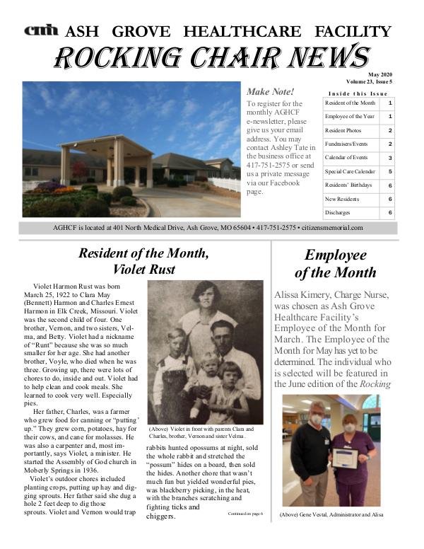 Ash Grove Healthcare Facility's Rocking Chair News May 2020