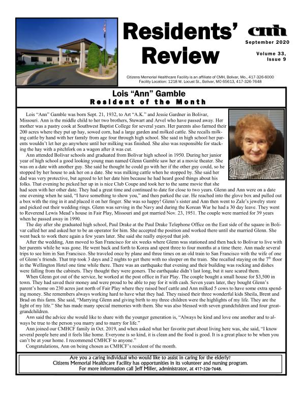 CMHCF Resident's Review September 2020