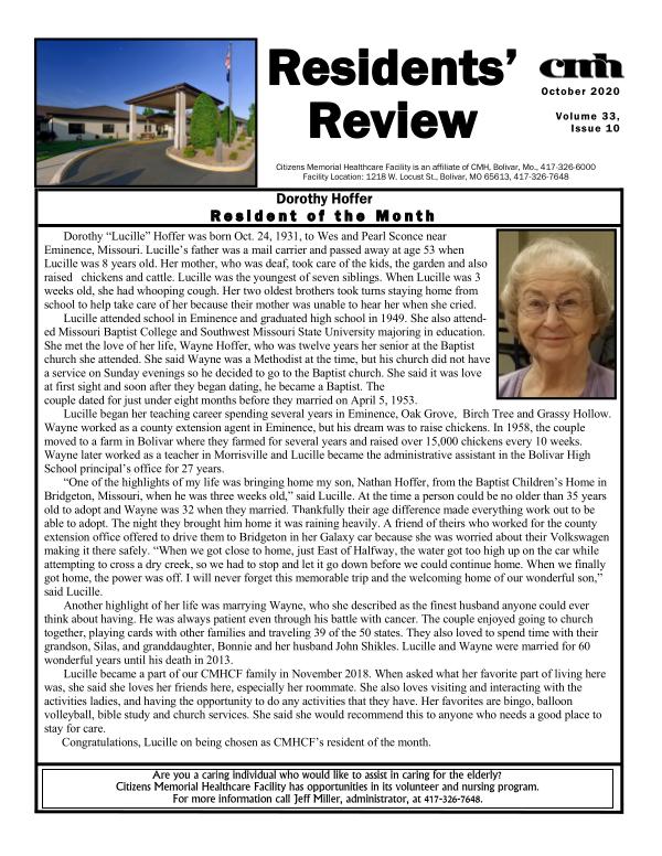 CMHCF Residents' Review October 2020