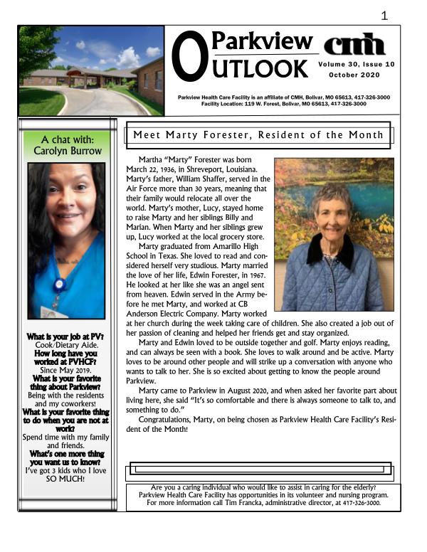 Parkview Outlook October 2020