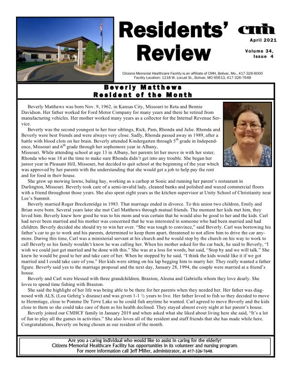 CMHCF Residents' Review April 2021