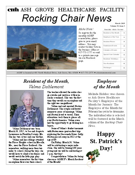 Ash Grove Healthcare Facility's Rocking Chair News March 2015