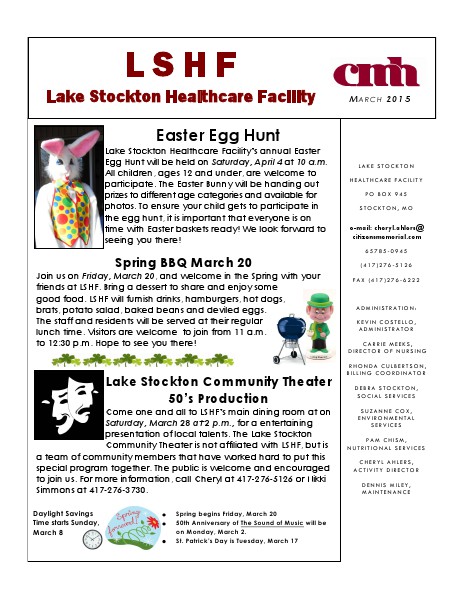 Lake Stockton Healthcare Facility eNewsletter March 2015