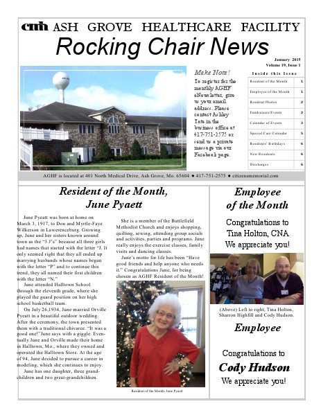 Ash Grove Healthcare Facility's Rocking Chair News January 2015