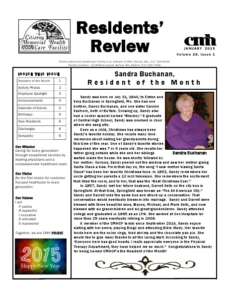 CMHCF Residents' Review January 2015