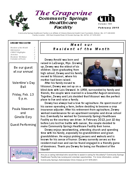Community Springs Healthcare Facility's The Grapevine February 2015