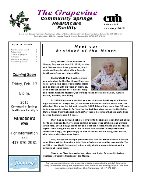 Community Springs Healthcare Facility's The Grapevine January 2015