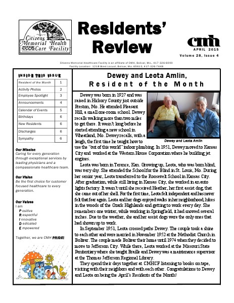 CMHCF Residents' Review April 2015
