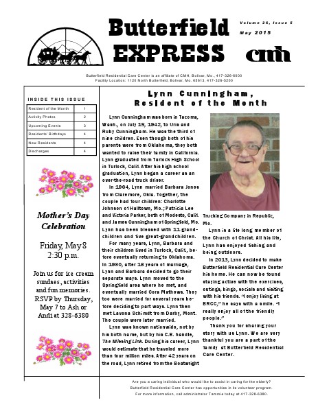 Butterfield Residential Care Center's Butterfield Express May 2015