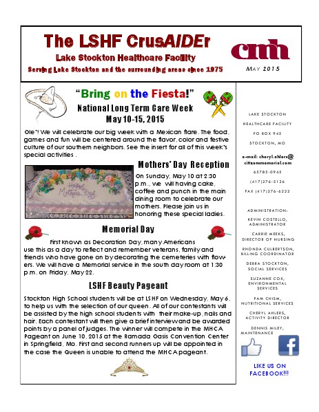 Lake Stockton Healthcare Facility eNewsletter May 2015