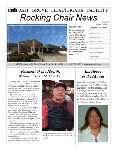 Ash Grove Healthcare Facility's Rocking Chair News June 2015