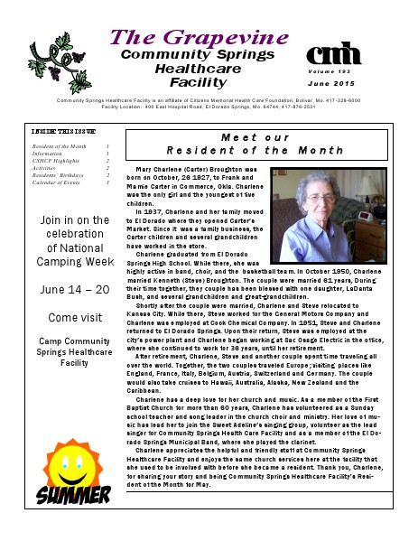 Community Springs Healthcare Facility's The Grapevine June 2015