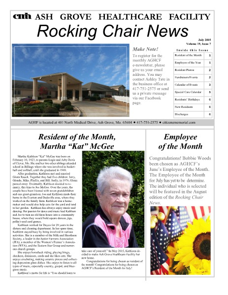 Ash Grove Healthcare Facility's Rocking Chair News July 2015