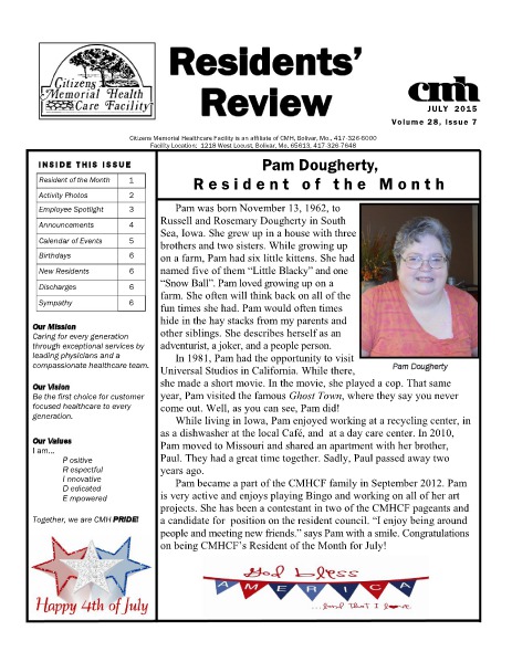 CMHCF Residents' Review July 2015